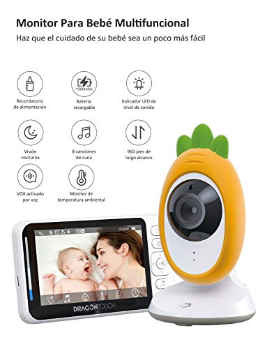 Dragon Touch E40 Monitor para bebé 4.3” Visión Nocturna, Vigilancia de Temperatura, Audio Bidireccional